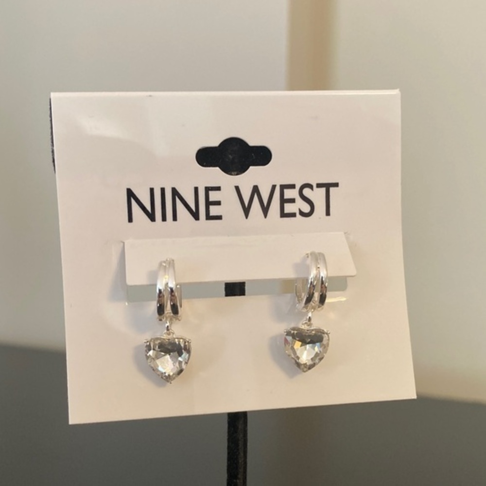 Nine West Silver Heart Drop Earrings